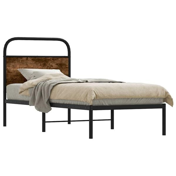 vidaXL Bedframe zonder matras bewerkt hout gerookt eiken 75x190 cm
