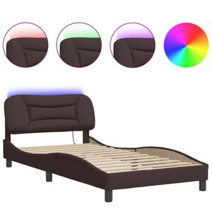 vidaXL Bedframe met LED zonder matras "Hvar" 100x200 cm stof donkerbruin