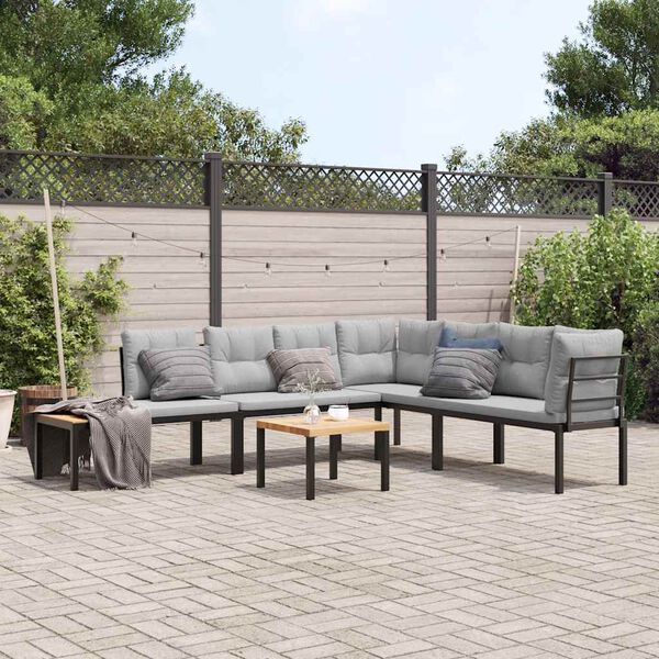 vidaXL 5-delige Loungeset met kussens gepoedercoat staal zwart