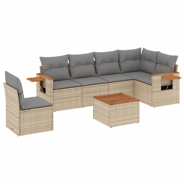 vidaXL 7-delige Loungeset met kussens poly rattan beige