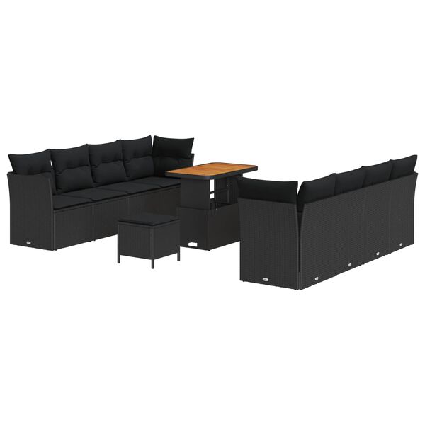 vidaXL Tuin Sofa Set met kussen 11 pcs Zwart poly rattan
