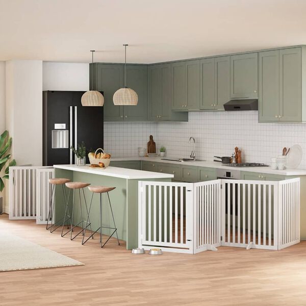 vidaXL Hondenhek inklapbaar met deur 12 panelen 960cm populierhout wit