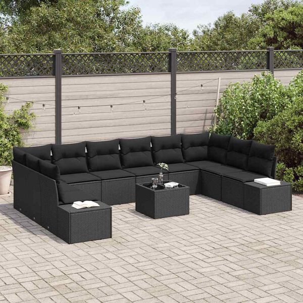 vidaXL Tuin Sofa Set met kussen 11 pcs Zwart poly rattan