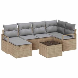vidaXL Bankstel met kussen 7 pcs Beige en Licht Grijs poly rattan
