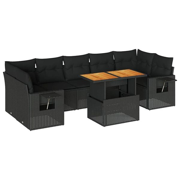 vidaXL 8-delige Loungeset met kussens poly rattan zwart
