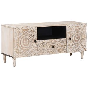 vidaXL TV-kast met lade Wit 105 x 33,5 x 46 cm Massief Mango Hout