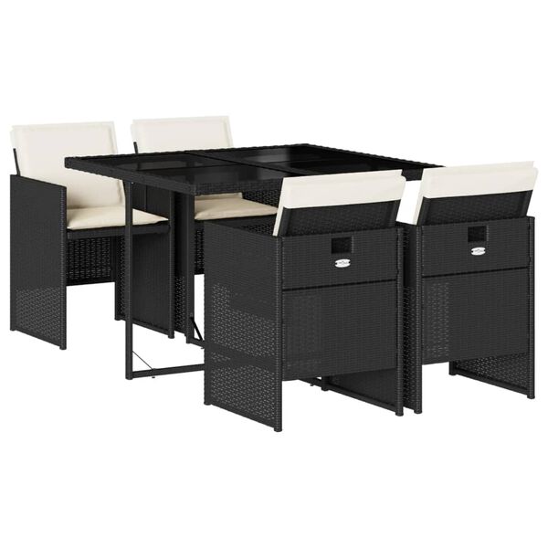 vidaXL 5-delige Tuinset met kussens poly rattan zwart
