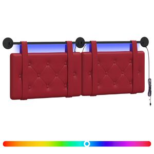 vidaXL Hangend hoofdbord Met LED-verlichting Wijnrood Kunstleer