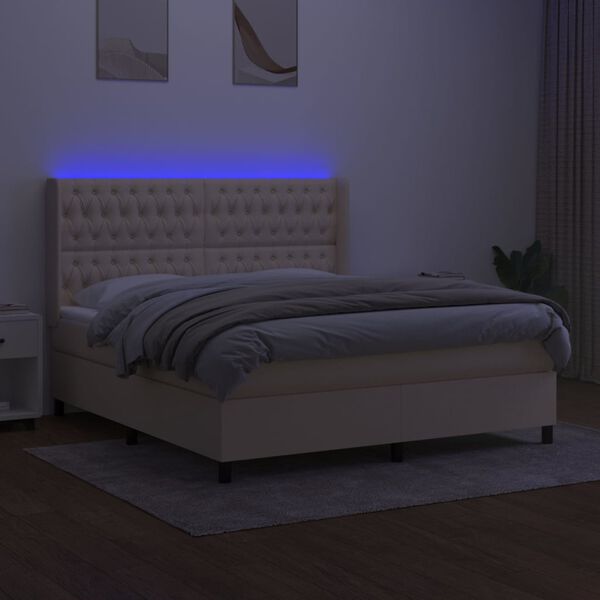 vidaXL Boxspring met matras en LED stof cr&egrave;mekleurig 160x200 cm