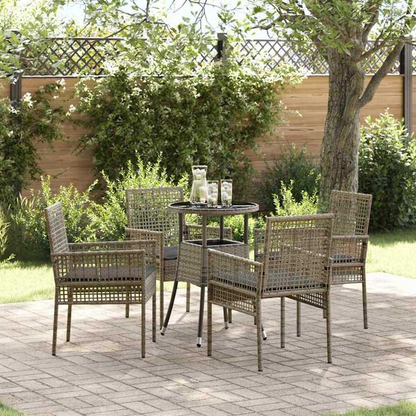 vidaXL Tuin Eetset 5 pcs Grijs Poly riet