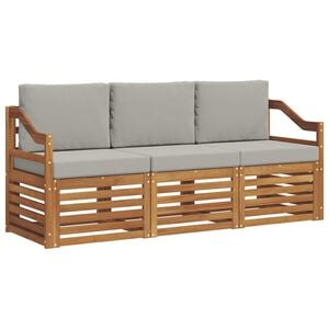 vidaXL Sofa-Sets 3 pcs Natuurlijk en Lichtgrijs Massief Acaciahout
