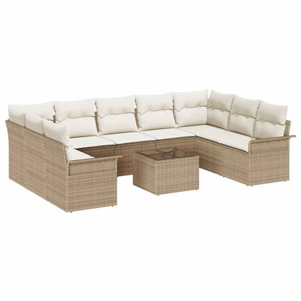 vidaXL Tuinbankenset met kussen 10 pcs Beige poly rattan