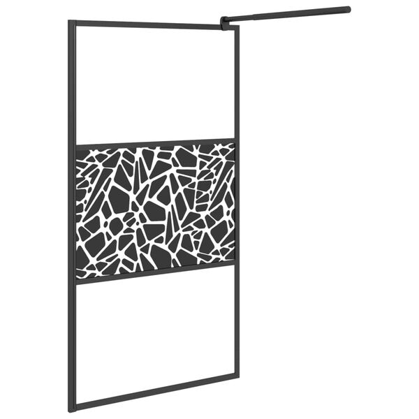 vidaXL Inloopdouchewand met stenenmotief 100x195 cm ESG-glas zwart