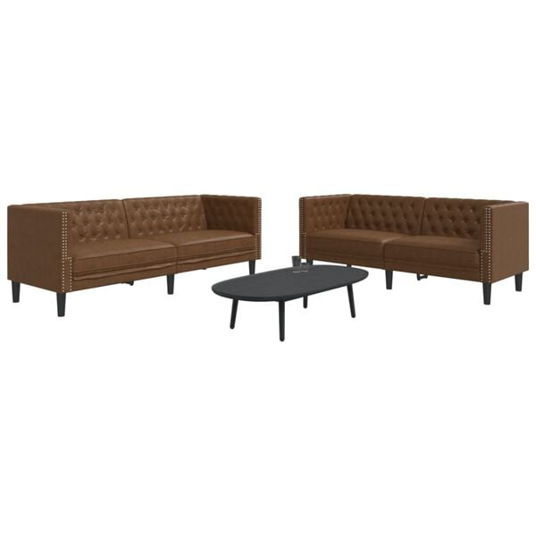 vidaXL 2-delige Loungeset Chesterfield-stijl kunstsu&egrave;de bruin