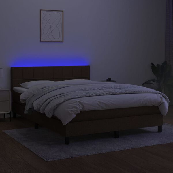 vidaXL Boxspring met matras en LED stof donkerbruin 140x190 cm