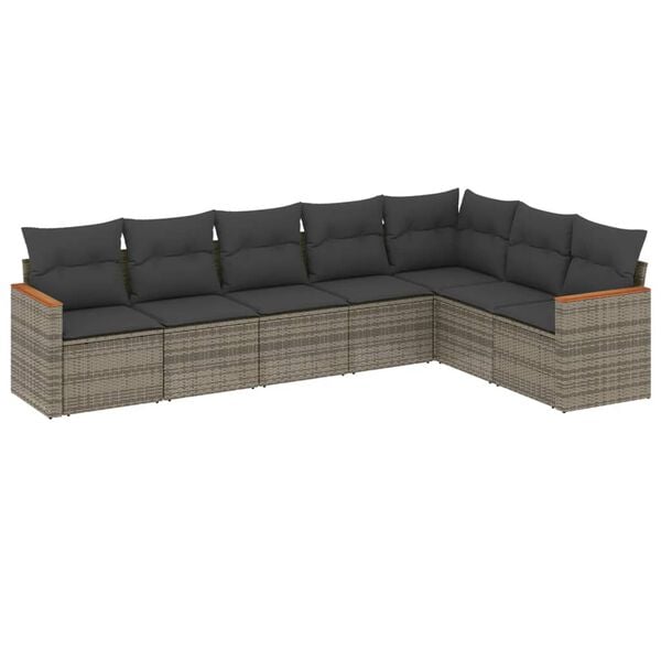 vidaXL 7-delige Loungeset met kussens poly rattan grijs