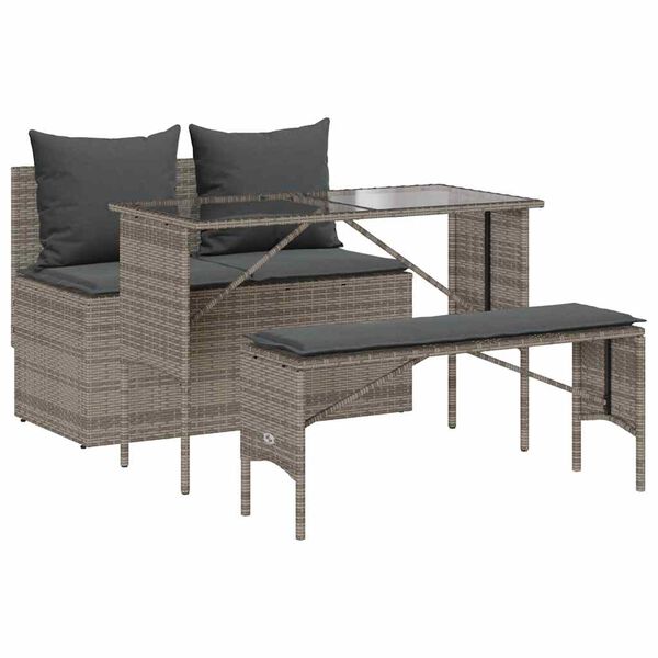 vidaXL 3-delige Tuinset met kussens poly rattan grijs