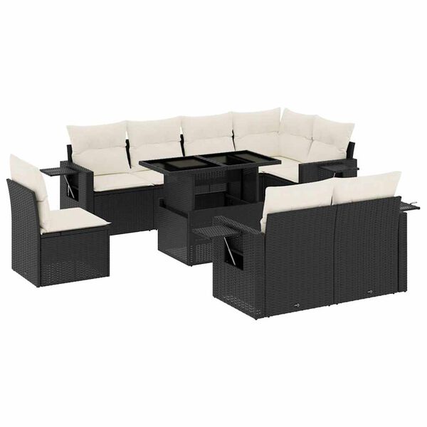 vidaXL 9-delige Loungeset met kussens poly rattan zwart