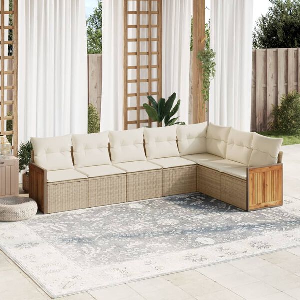 vidaXL 7-delige Loungeset met kussens poly rattan beige