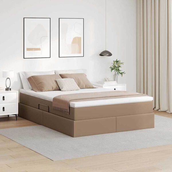vidaXL Opslag bed met matras Cappuccino 140 x 190 cm Nep Leer