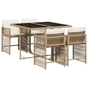 vidaXL 5-delige Tuinset met kussens poly rattan beige