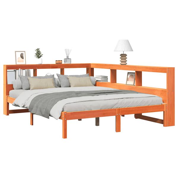 vidaXL Bed met boekenkast zonder matras grenenhout wasbruin 140x200 cm