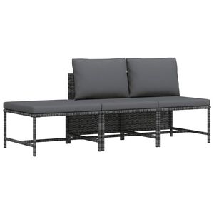 vidaXL 3-delige Loungeset met kussens poly rattan grijs