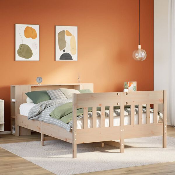 vidaXL Bed met boekenkast zonder matras massief grenenhout 120x200 cm