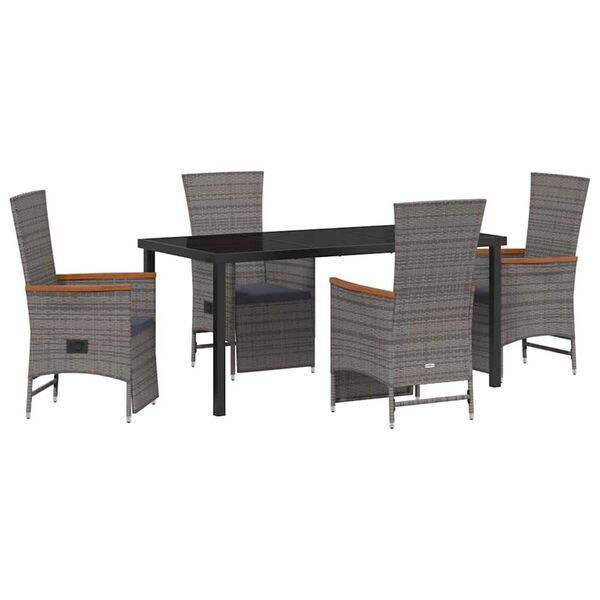 vidaXL Tuin eettafelset met kussen 5 pcs Grijs poly rattan