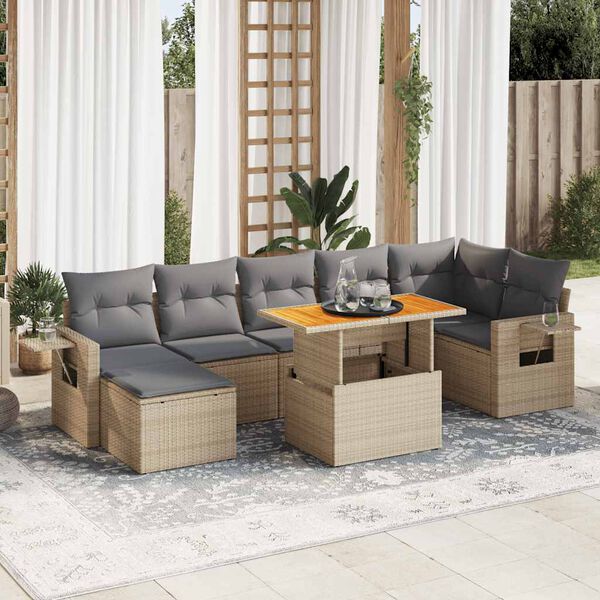 vidaXL 8-delige Loungeset met kussens poly rattan beige