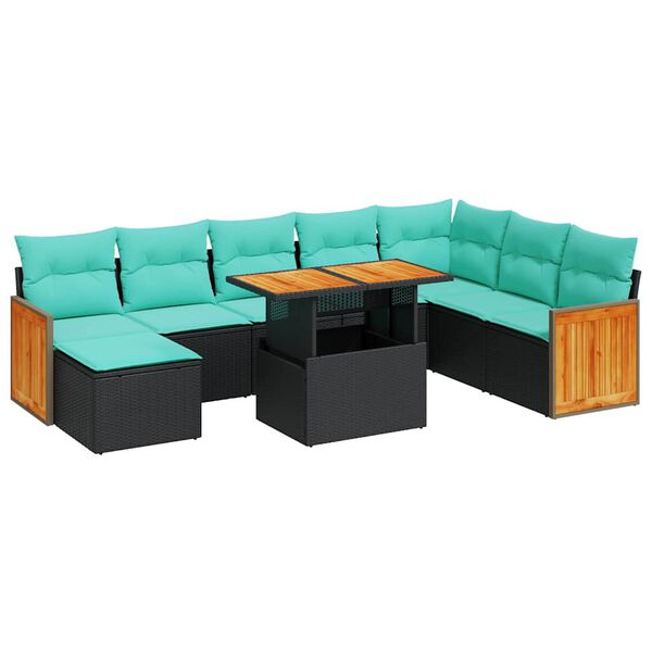 vidaXL 11-delige Loungeset met kussens poly rattan acacia zwart