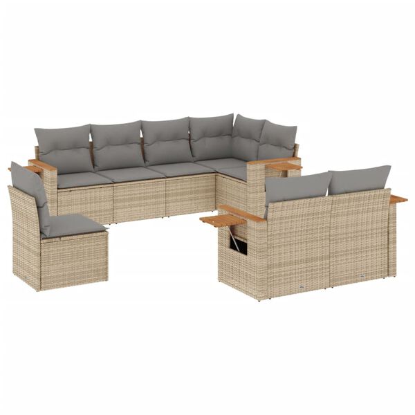 vidaXL 8-delige Loungeset met kussens poly rattan beige