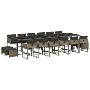 vidaXL 17-delige Tuinset met kussens poly rattan grijs