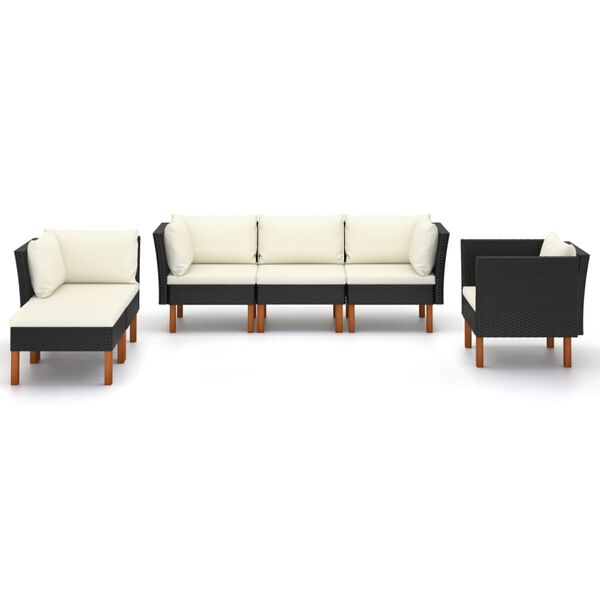vidaXL 6-delige Loungeset poly rattan en eucalyptushout zwart