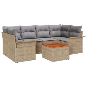 vidaXL Tuinbankenset met opslag 7 pcs Beige en Licht Grijs poly rattan