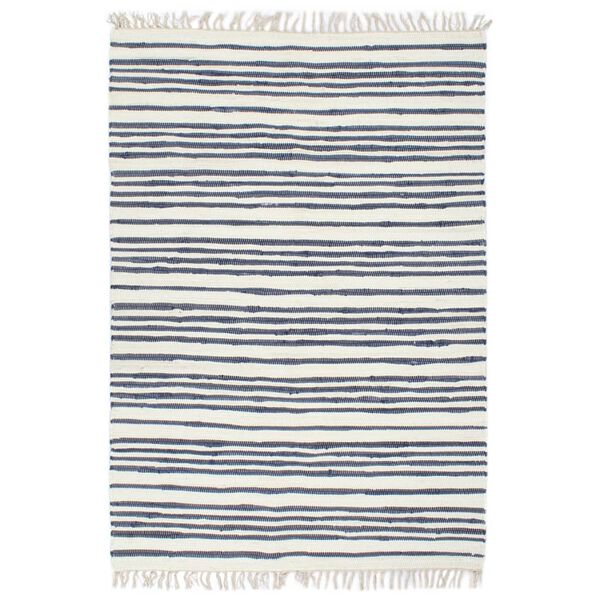 vidaXL Vloerkleed chindi handgeweven 160x230 cm katoen blauw en wit