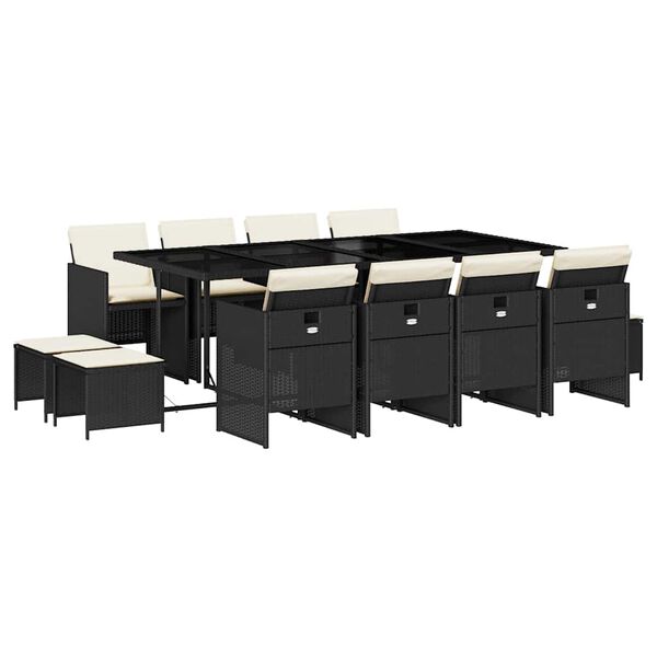 vidaXL 13-delige Tuinset met kussens poly rattan zwart