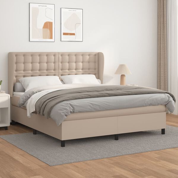 vidaXL Boxspring met matras kunstleer cappuccinokleurig 160x200 cm