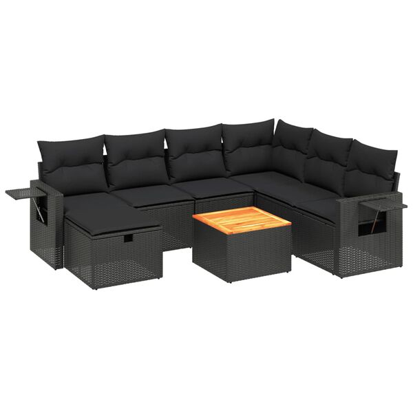 vidaXL 8-delige Loungeset met kussens poly rattan zwart