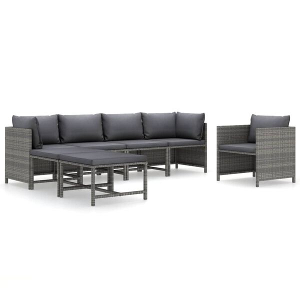 vidaXL 7-delige Loungeset met kussens poly rattan grijs