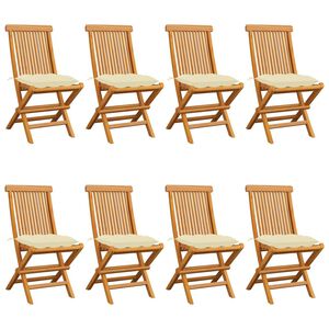 vidaXL Opklapbare stoelen met cr&egrave;mekleurige kussens, 8 stuks, massief teakhout