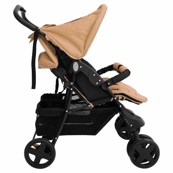 vidaXL Tweelingkinderwagen staal taupe
