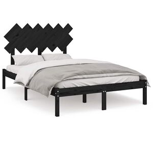 vidaXL Bedframe massief hout zwart 135x190 cm