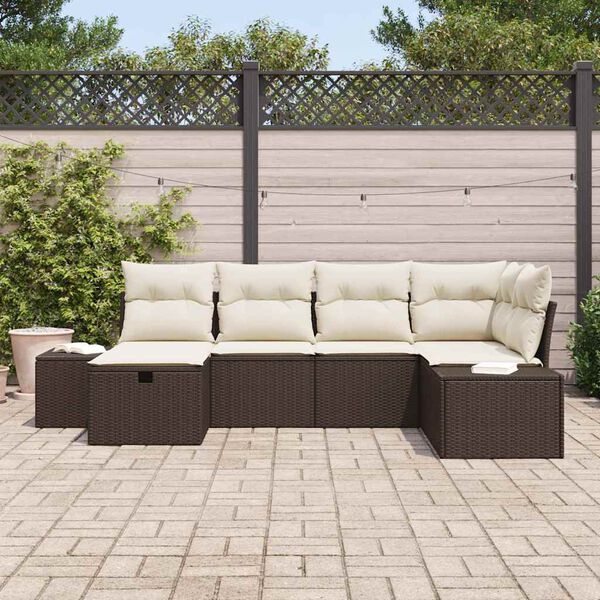 vidaXL Tuin Sofa Set met kussen 6 pcs Bruin poly rattan