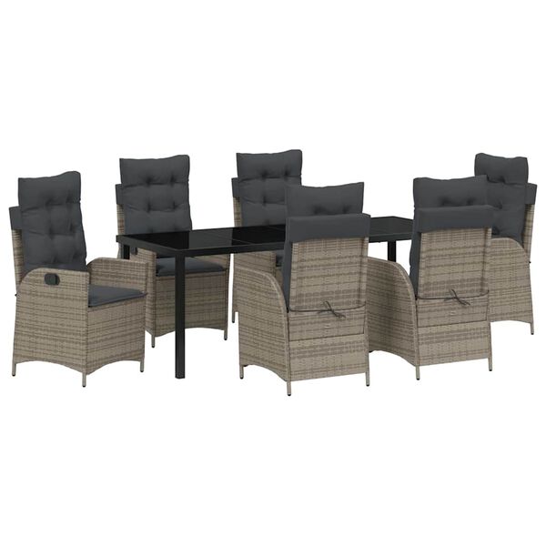 vidaXL Tuin eettafelset met kussen 7 pcs Grijs poly rattan