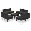 vidaXL 9-delige Loungeset met kussens poly rattan zwart