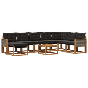 vidaXL Buiten bankenset met kussen 9 pcs Naturel en Zwart