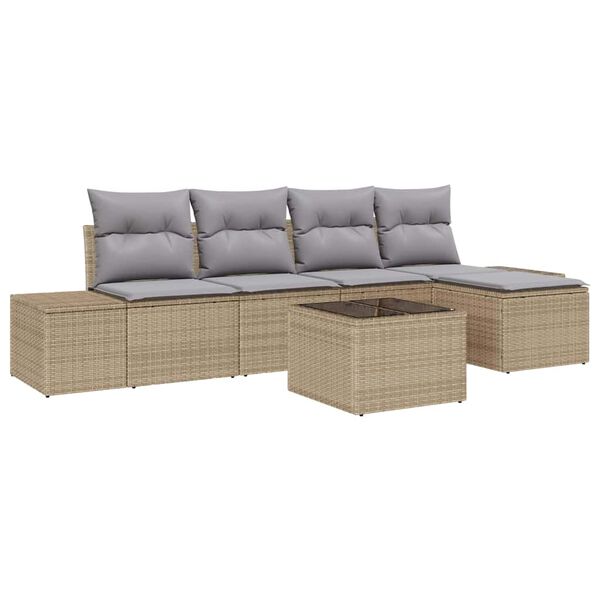 vidaXL Tuin Sofa Set met kussen 6 pcs Beige poly rattan