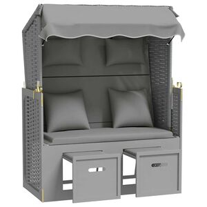 vidaXL Strandstoel met kussens poly rattan en massief hout grijs
