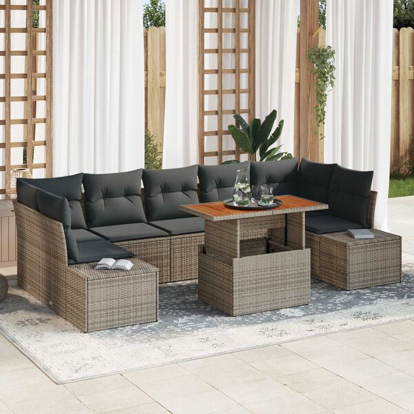 vidaXL Tuin Sofa Set met opslag 8 pcs Grijs Poly riet